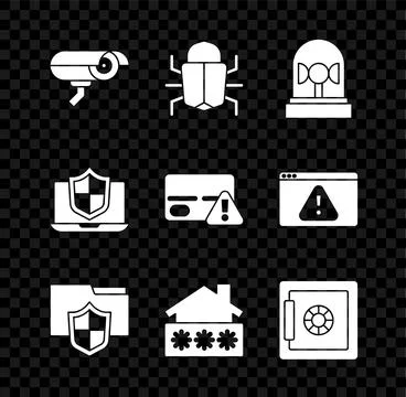 Set Security camera, System bug, Flasher siren, Document folder protection,.. Illustrazione stock