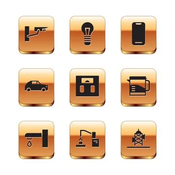 Set Security camera, Water tap, Robotic robot arm hand factory, Bathroom scales 스톡 일러스트