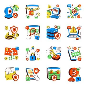Set of Security Doodle Icons Stock Illustration