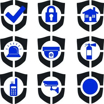 A set of security elements for the premises, an alarm system. Stock Illustration