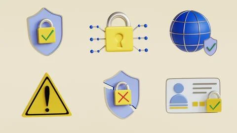 Set of security icon. 3d render illustration Illustrazione stock