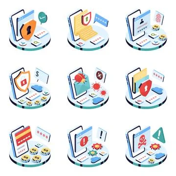 Set of Security Isometric Illustrations Stock Illustration