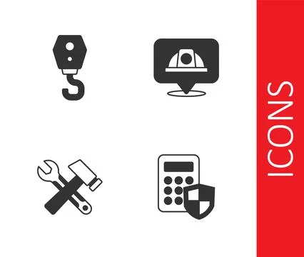 Set Security keypad access panel, Crane hook, Hammer and wrench spanner and W イラスト素材