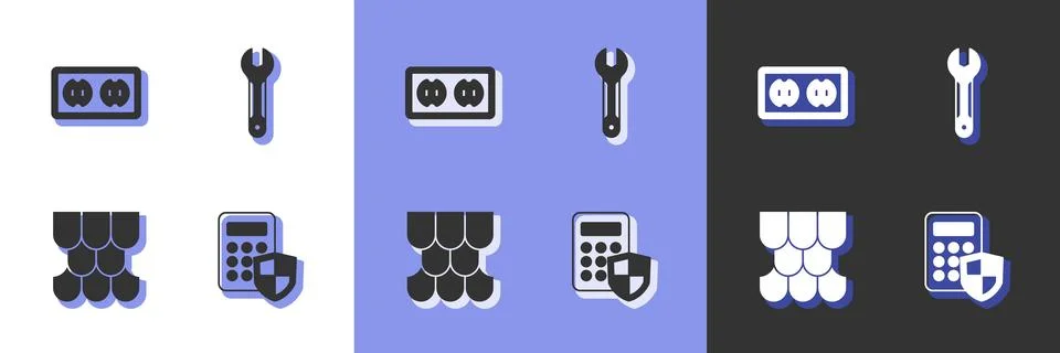Set Security keypad access panel, Electrical outlet, Roof tile and Wrench 스톡 일러스트