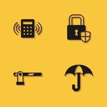 Set Security keypad access panel, Umbrella, Parking car barrier and Shield 库存插图