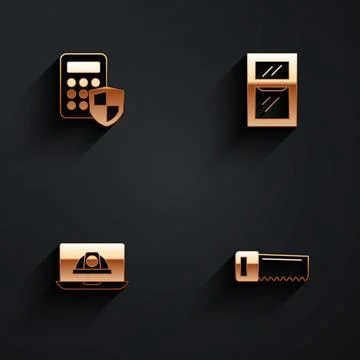 Set Security keypad access panel, Window in room, Worker safety helmet and .. Stock Illustration