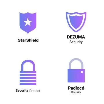 Set of Security Logo Design Template. Shield and Padlock Icon. Logo Pack. Stock Illustration