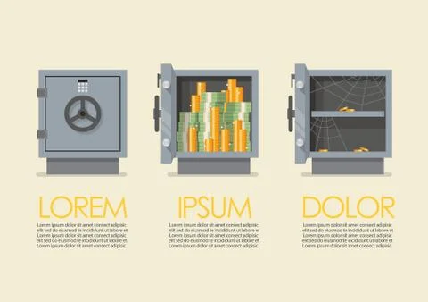 Set of security metal safe infographic Stock Illustration
