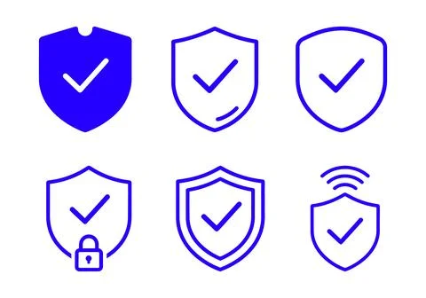 Set of security shield icons with check marks Stock Illustration