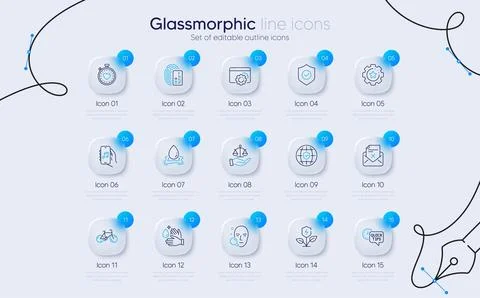 Set of Security shield, Seo gear and Water splash line icons for web app Stock Illustration