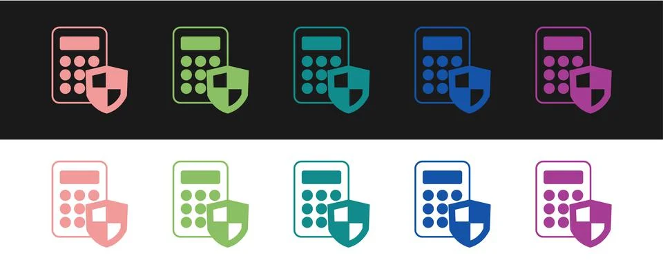 Set Security system control panel with display icon isolated on black and white Stock Illustration