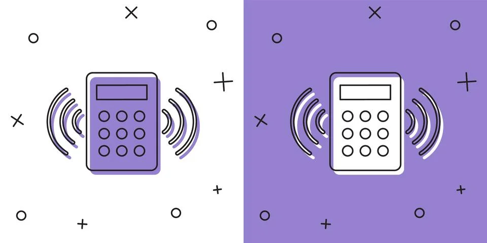 Set Security system control panel with display icon isolated on white and purple Stock Illustration