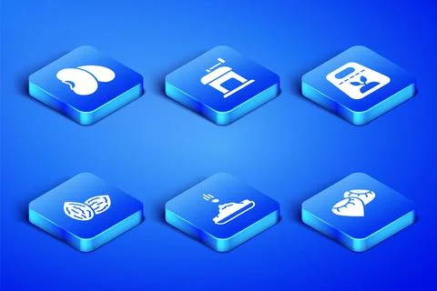 Set Seed, Beans, Manual coffee grinder and Pack full seeds plant icon. Vector Stock Illustration