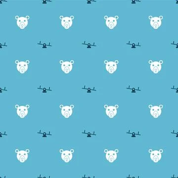 Set Seesaw and Bear head on seamless pattern. Vector Illustrazione stock