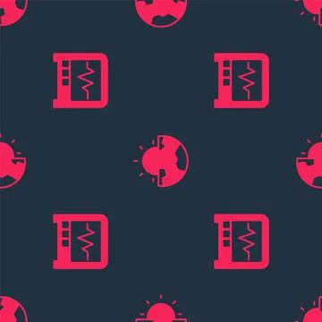 Set Seismograph and Earth core structure crust on seamless pattern. Vector Stock Illustration