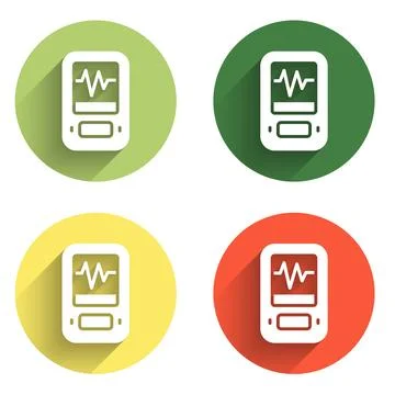 Set Seismograph icon isolated with long shadow background. Earthquake analo.. Stock Illustration