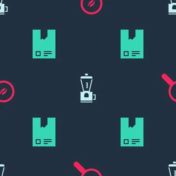 Set Selection coffee beans, Electric grinder and Bag on seamless pattern. Vector Stockillustratie