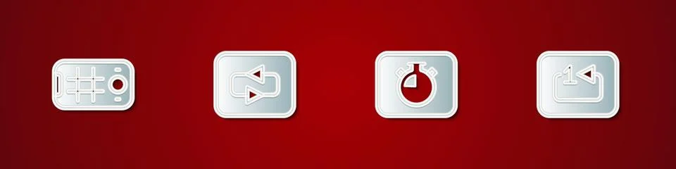 Set Selfie on mobile, Repeat button, Stopwatch and track music player icon Stock Illustration