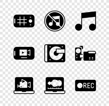 Set Selfie on mobile, Speaker mute, Music note, tone, Online play video, So.. Stock Illustration