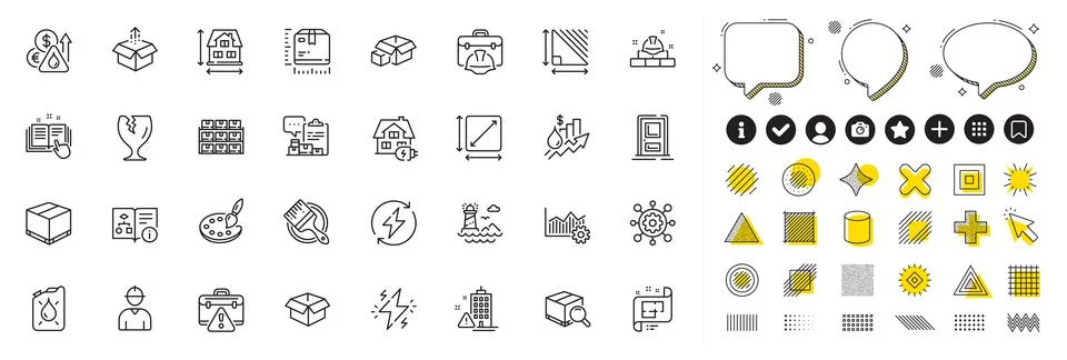 Set of Send box, Warning briefcase and Search package line icons for web app Illustrazione stock