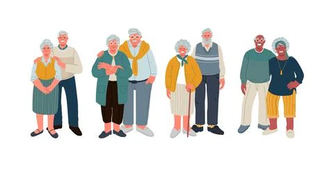 Set of senior couple character in flat design.Vector person on white background Stock Illustration