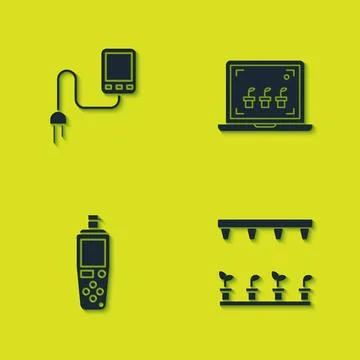 Set Sensor, Automatic irrigation sprinklers, Portable sensor and Smart farming Stock Illustration