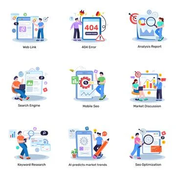 Set of Seo and Analytics Flat Illustrations Stock Illustration