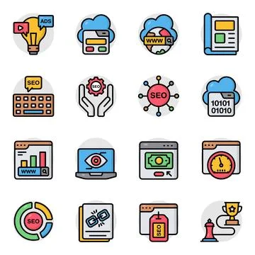 Set of Seo and Analytics Flat Icons Stockillustratie