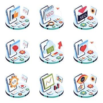 Set of Seo and Analytics Isometric Illustrations イラスト素材