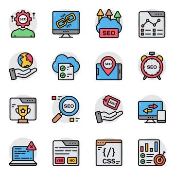 Set of Seo and Data Flat Icons Stock Illustration