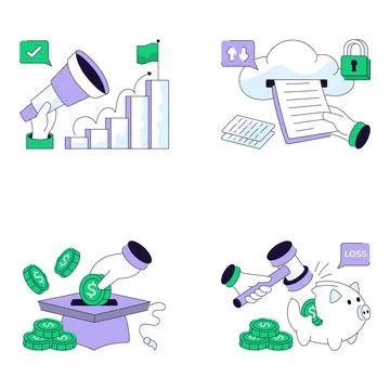Set of Seo and Ecology Flat Line Illustrations Stock Illustration