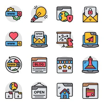 Set of Seo and Network Flat Icons Stock Illustration