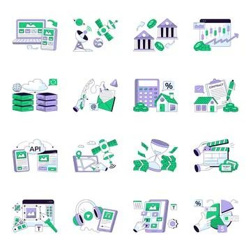Set of Seo and Shopping Flat Line Illustrations Illustrazione stock