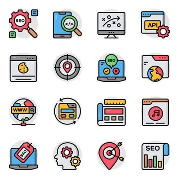 Set of Seo and Technology Flat Icons Stock Illustration