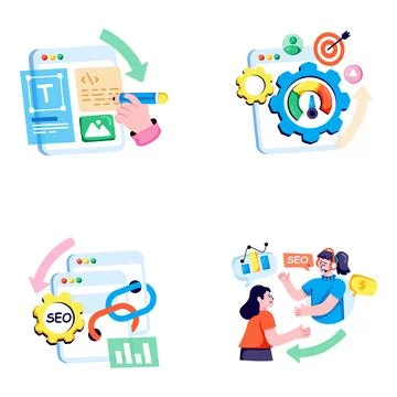 Set of Seo and Web Flat Illustrations 库存插图