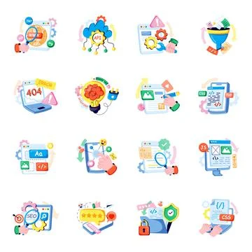 Set of Seo and Web Flat Illustrations Stock Illustration