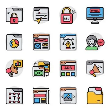 Set of Seo and Web Flat Icons Stock Illustration