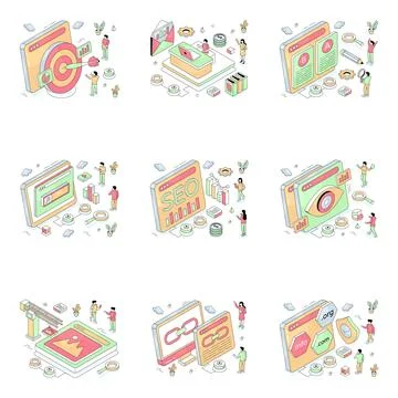 Set of Seo and Web Flat Illustrations Stock Illustration