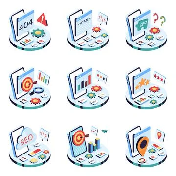 Set of Seo and Web Isometric Illustrations Stock Illustration