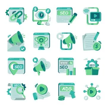 Set of Seo Flat Icons 스톡 일러스트