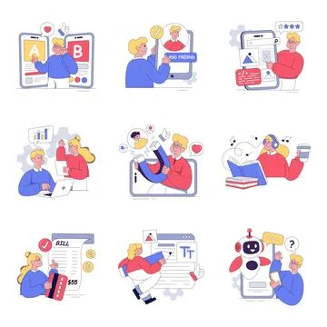 Set of Seo Flat Illustrations Stock Illustration