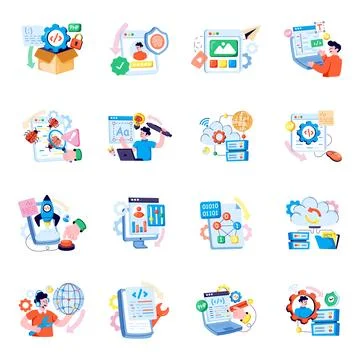 Set of Seo Flat Illustrations イラスト素材