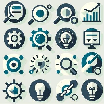 Set of SEO icons in simple, flat style. Illustrazione stock