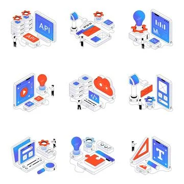 Set of Seo Isometric Illustrations Stock Illustration
