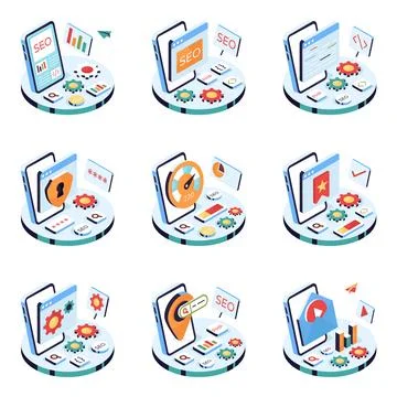 Set of Seo Isometric Illustrations イラスト素材