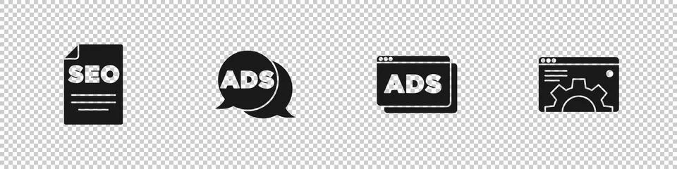Set SEO optimization, Advertising, and Browser setting icon. Vector Stock Illustration