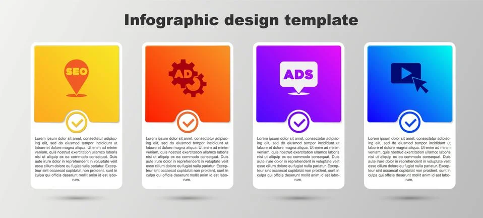 Set SEO optimization, Advertising, and . Business infographic template. Vector 스톡 일러스트