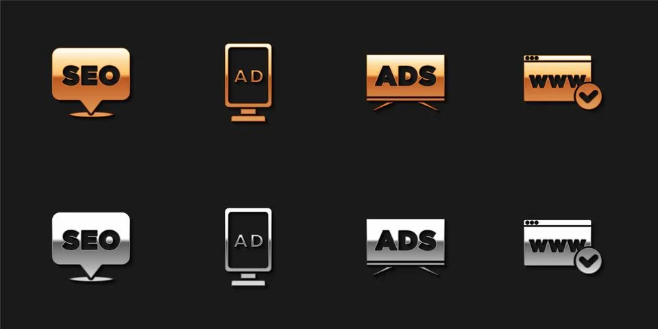 Set SEO optimization, Advertising, and Website template icon. Vector Stock Illustration