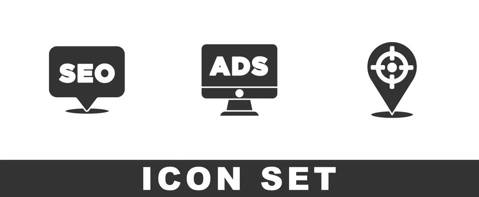 Set SEO optimization, Advertising and Target sport icon. Vector イラスト素材