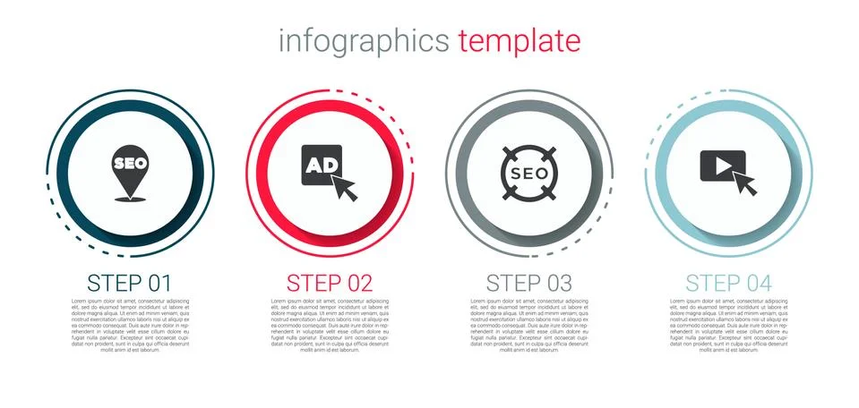 Set SEO optimization, Advertising, and . Business infographic template. Vector Illustrazione stock